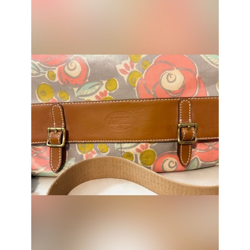 Fossil Messenger Bag Crossbody Coated Canvas Leather Trim Floral - Picture 2 of 16